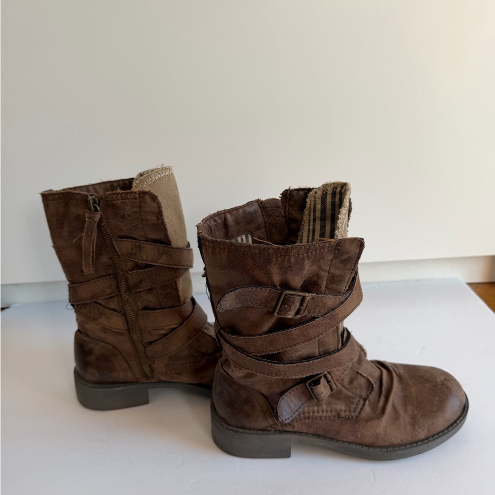 Roxy Brown Lace-Up Buckle Mid-Calf Boots